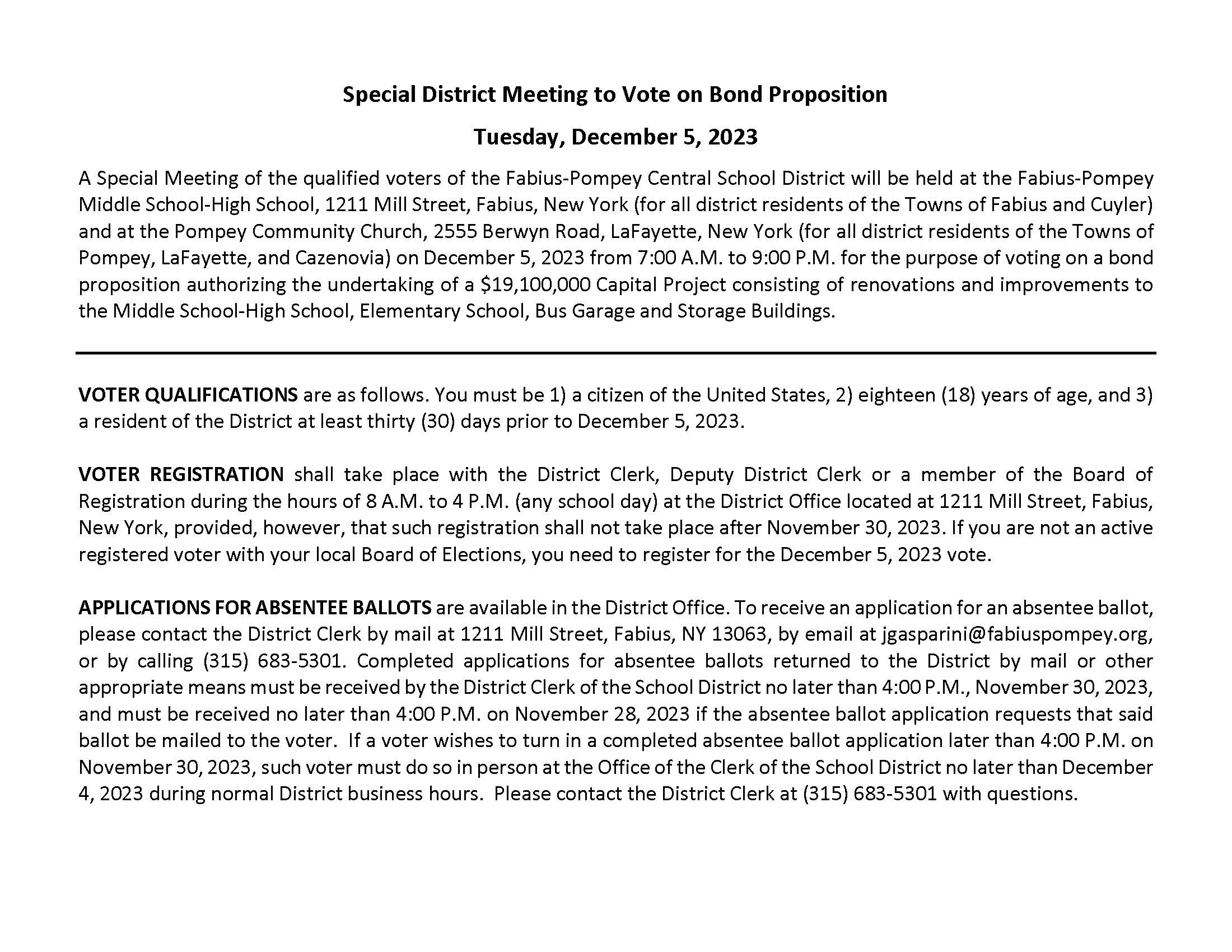 Capital Project Vote Project 2026 Fabius Pompey School District